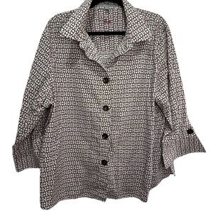 Foxcroft 22W Wrinkle Free Shaped Fit Button Front Blouse Plus Size Pink Brown